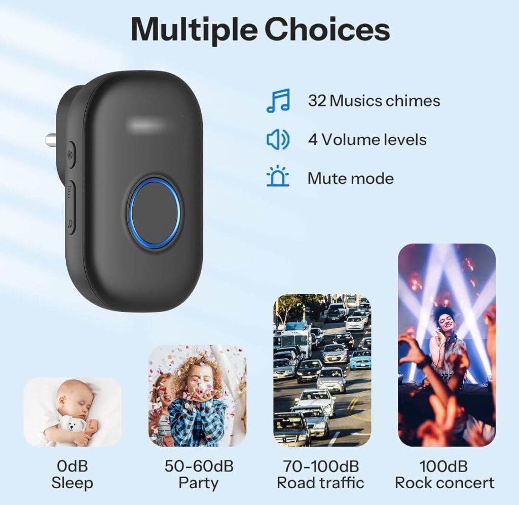 Wireless Door Bell for Home - Small Calling Bell for Office, 1000ft Long Range with 32 Chimes, 100dB Louder Volume