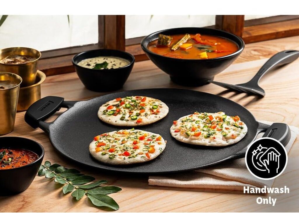 30cm Cast Iron Dosa Tawa Pre-Seasoned Flat Tawa with Raised Edges