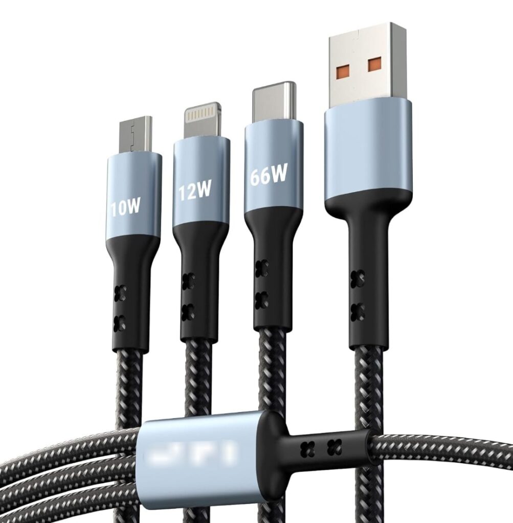 60W 3-in-1 Multi Fast Charging Cable - 3A Nylon Braided 1.5M Cable with Type-C & Micro USB