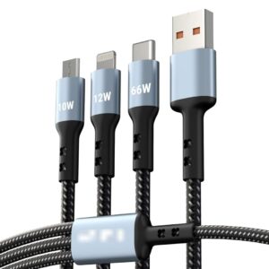 60W 3-in-1 Multi Fast Charging Cable - 3A Nylon Braided 1.5M Cable with Type-C & Micro USB