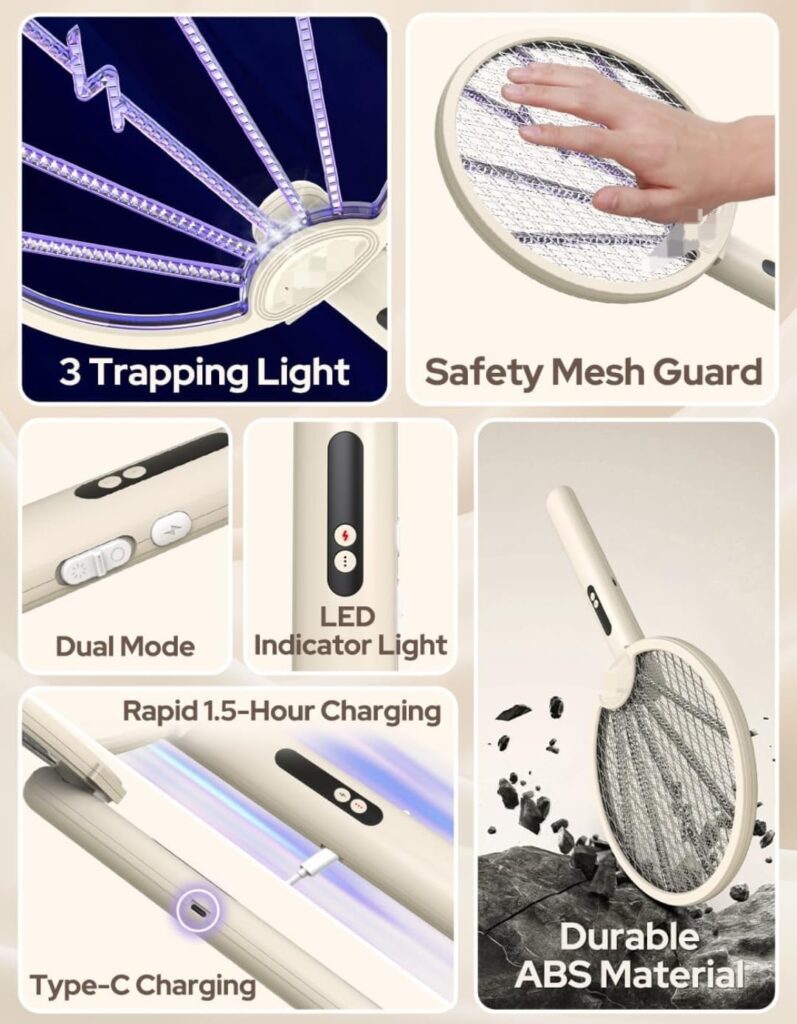 Mosquito Bat with UV Light, Foldable Mosquito Racket Rechargeable, 2 in 1 Auto Mosquito Killer